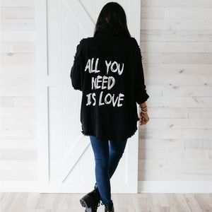 🩷 Like New Size Small Elan Black Jacket with White Text-All You Need Is Love 🩷